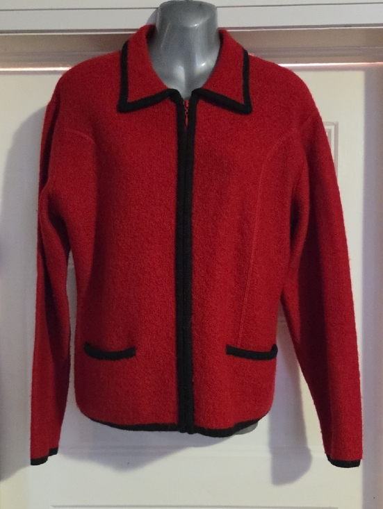 Jackets & Blazers - HERMAN GEIST Red Wool Zip-Front Jacket with Black Trim